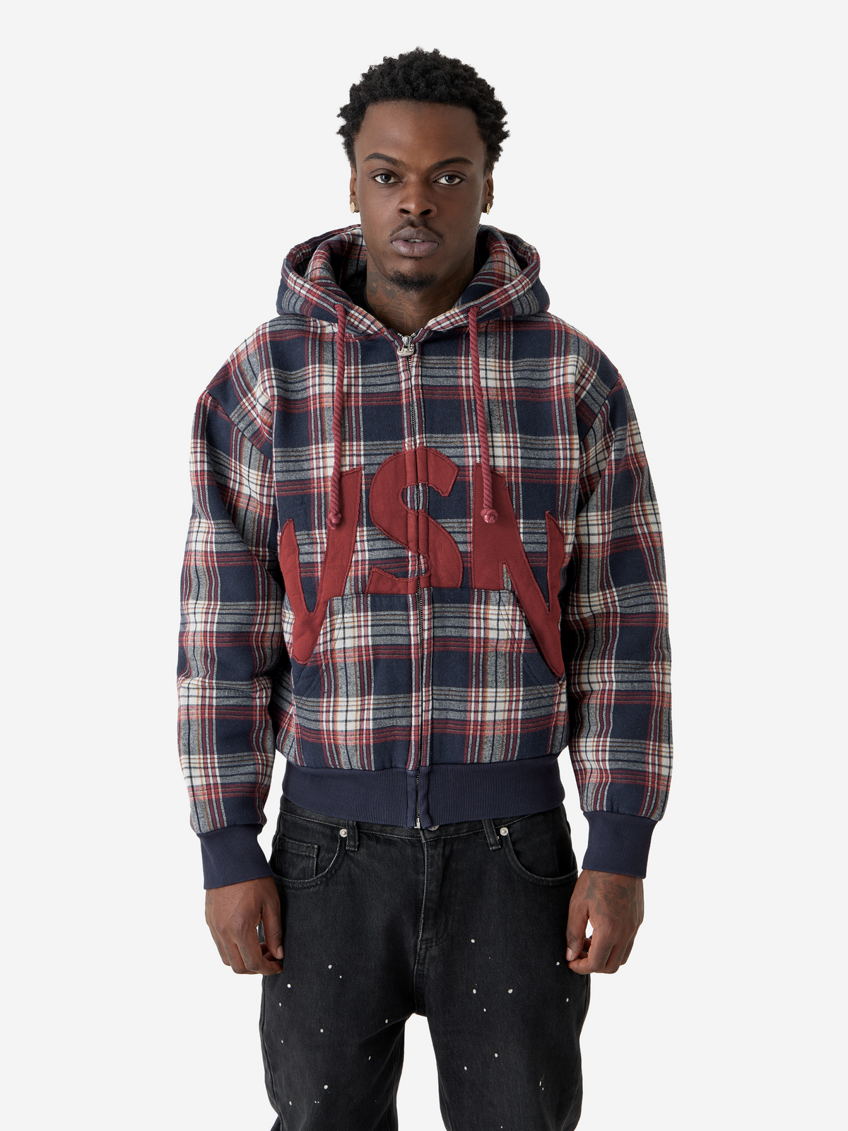 Zip Hoodie VSN à Carreaux - Rouge